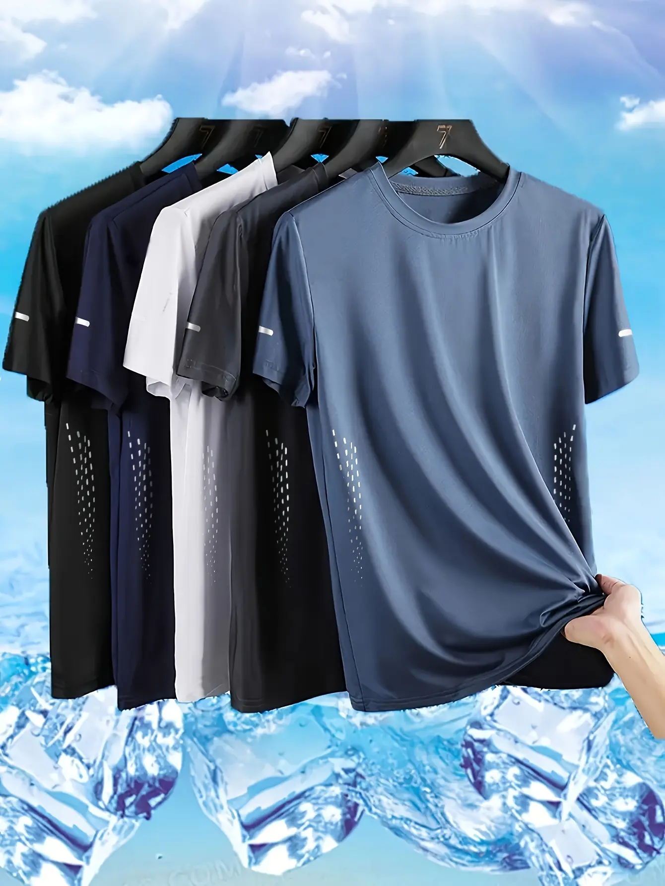 Men's 5-Pack Quick Dry Crew Neck Short Sleeve Sports T-Shirts, Comfortable Breathable Moisture Wicking Crew Tees, Suitable for Gym & Summer Activities, Crew Tee