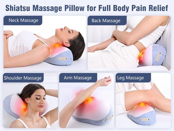 Shiatsu Back and Neck Massager Pillow with Heat Electric Massage Pillow for Deep Tissue 3D Stereoscopic Support Traction Deep Kneading Massager for Neck and Shoulder Muscle