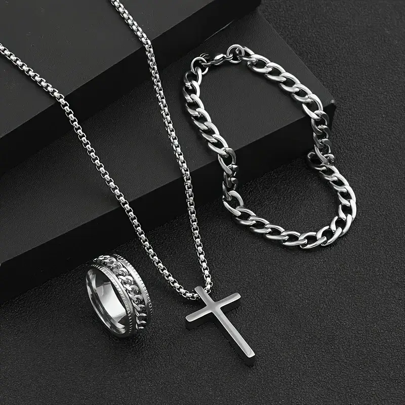 Fashionable stainless steel necklace ring bracelet new creative fashion party commemorative gift, to friends and family, multi-purpose jewelry exquisite, New Year and birthday gifts