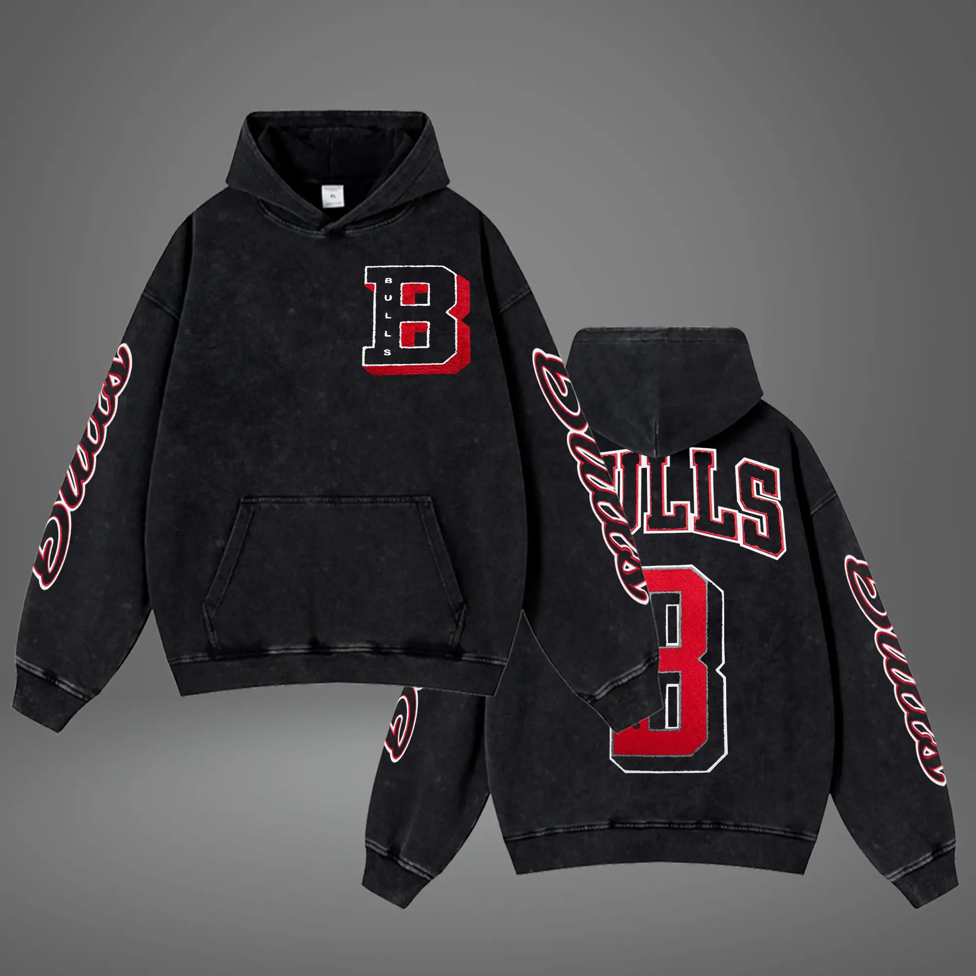 Vintage Washed Hoodie Vintage The Chi-Town, Oversized Bulls Pullover, Basketball 2025 Fan Gear, Basketball fan, Gift for true basketball fan
