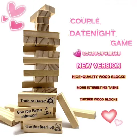 Durable Wooden Construction Stacking Blocks Set - 1 Set with Smooth Edges, Party-Ready Tower, Stack & Laugh Turn-Based Challenge for Spark Date-Night Fun, Home & Festive Party Supply