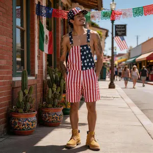 American Flag Pullover Bib Overalls Unisex Soft Stretch Fabric Breathable Summer Streetwear for Independence Day BBQ Parades Casual Weekend Wear