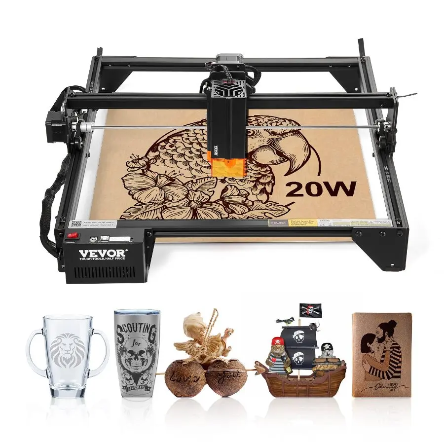 VEVOR Laser Engraving Machine, 20W Output Laser Engraver Cutter, 13.7x15.7in/35x40cm Working Area, 10000mm/min Movement Speed, Compressed Spot Eye Shield, Compatible with Art Projects Linux Windows, for Wood Certain Metal