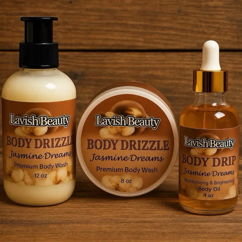 LavishBeauty Jasmine Dreams Collection 8oz Body Drizzle 4oz Body Drip 12oz Body Jelly  for Long-Lasting Jasmine Vanilla Fragrance