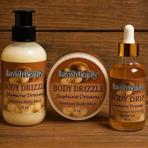 LavishBeauty Jasmine Dreams Collection 8oz Body Drizzle 4oz Body Drip 12oz Body Jelly  for Long-Lasting Jasmine Vanilla Fragrance