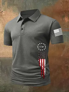 Men's Summer Polo Shirt, Flag Series Pattern Print, Comfortable Fabric for Daily Wear, Perfect Casual Fit for Stylish