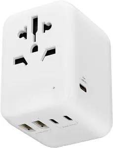 28W Universal Travel Adapter,Power Adapter with 5 USB Ports - All-in-one , UK, AUS, EU Plugs for Worldwide Use(White).
