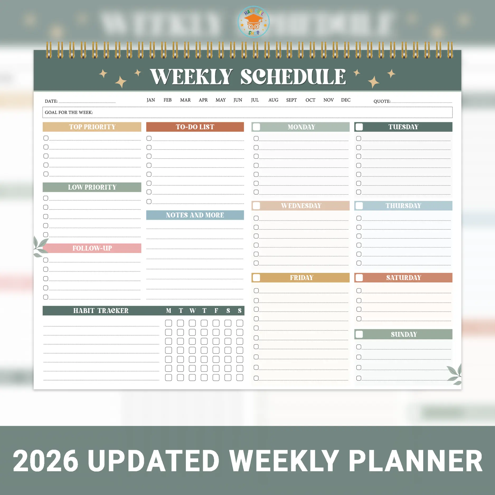 Weekly Planner Pad (52 Sheets) – Large 8.5×11 Tear-Off Desk Planner, Clean Colorful Design for Work, School & Productivity