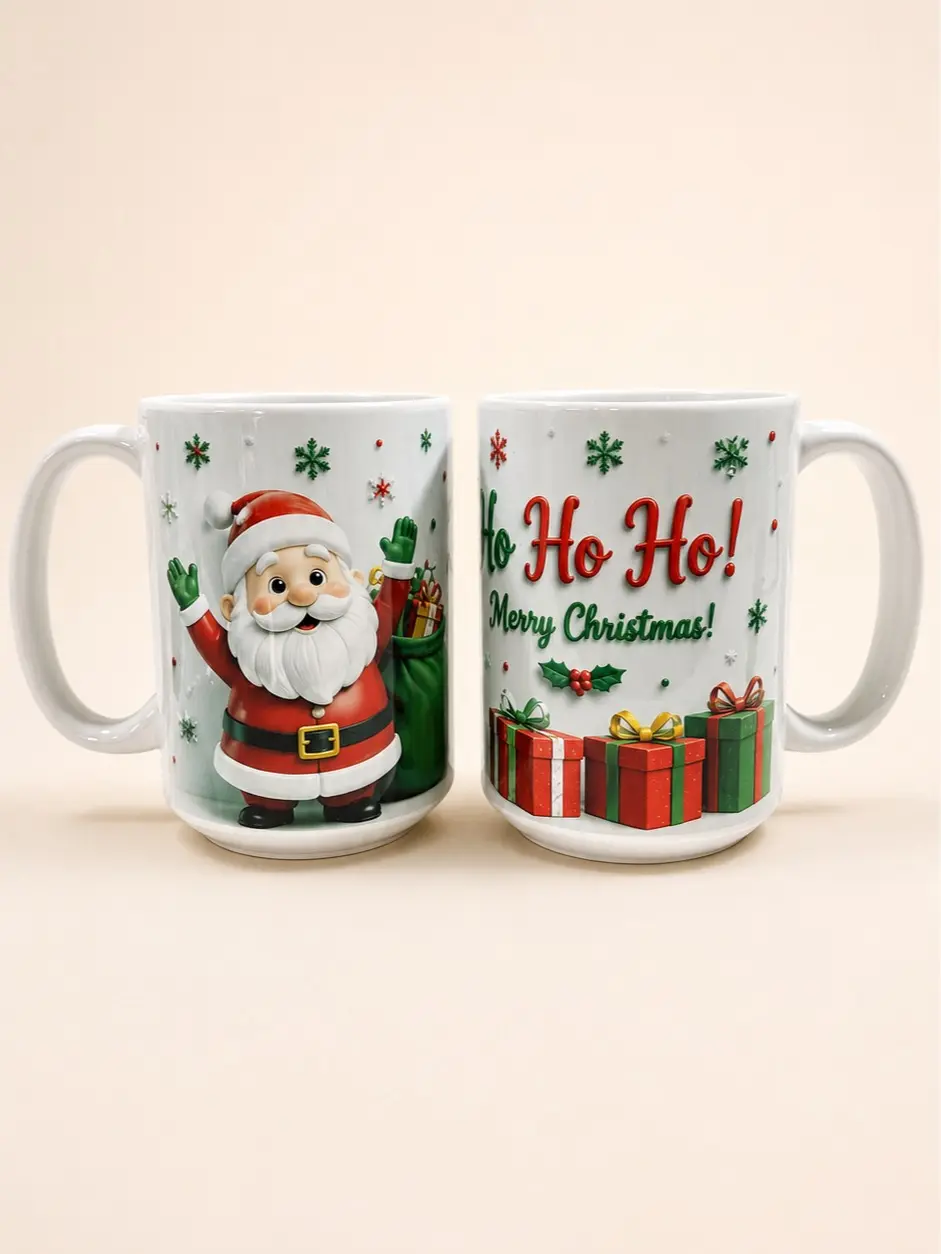 NORELD 15 oz Christmas Ceramic Mug – Santa Claus Ho Ho Ho Merry Christmas Coffee Mug