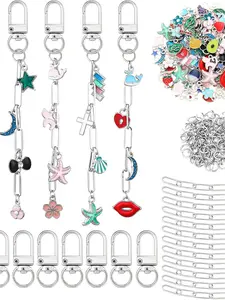 180 keychain making kit, loose package pendant kit, 40 pendants, 10 keychain clips, with keyring rotating buckle hook, lobster claw buckle, 120 jump rings, 10 extension chains DIY process, Beads Charms Accessories