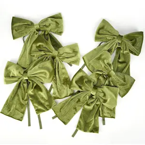Moss Green  Bows Christmas Tree Ornaments 8.5 inch Pre-Tied Olive Green  Ribbon Bows for Christmas Tree,  Wrapping, Wreath, Garland, Crafts, Holiday Decor, 6 count
