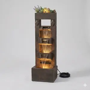 40” Outdoor Water Fountain with LED Lights – 4-Tier Garden Waterfall Fountain for Patio, Backyard, Porch & Zen Decor