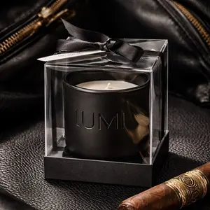 Luxury Soy Candle in Elegant Black Packaging with Ribbon Accent