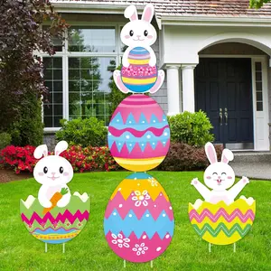 5 PCS 48 Inch Easter Yard Signs PP Safe Material Waterproof Outdoor Lawn Decorations with Stakes, Jumbo Funny Bunny and Egg Decor for Party Spring Garden Patio Holiday Display Supplies