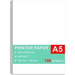 Printer Paper - 100 Sheets, A5  Bright White Paper, 28lb Bond / 70lb Text (105 gsm) Bright White Paper -  for Copy, Printing, Writing, 5.83" x 8.27" (148 x 210 mm)