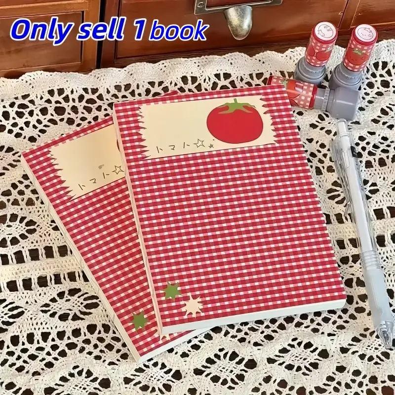 1 Book/78 Pages Tomato Notebook, Diary, Vintage Style, Essential Blank Mini Manual Journal for Work and Study, Perfect for Note-Taking, Plaid Notebook, Note Taking Supplies