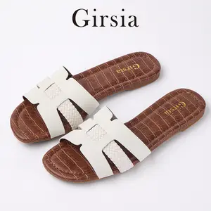 Girsia Women's Dressy Flat Sandals with Arch Support Insole, Soft Microfiber Leather Slip On Summer Sandals for Beach, Vacation, Travel & Daily Wear, Croc Embossed Waterproof Sole