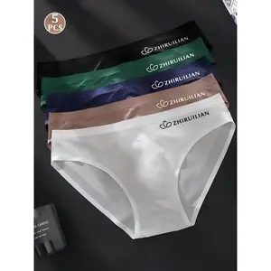 [Same-Frequency]ZHIRUILIAN Men's Solid Color Letter Print  Brief, Casual Comfortable  Breathable  Seamless  Underwear for Daily Wear, Men's Underwear for All Seasons