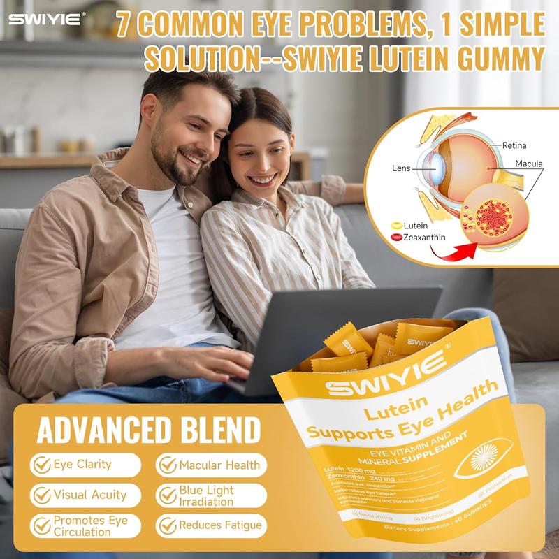 Swiyie Lutein & Zeaxanthin Gummies - Eye Health Supplement with Astaxanthin, Vitamin C E- Blue Light Defense, Vision Support, Berry Flavor - 60 Healthcare Dietary Fitness Edible vit b12 dietary edible fitness swivie lutein collagen Colagen goomz Bathroom