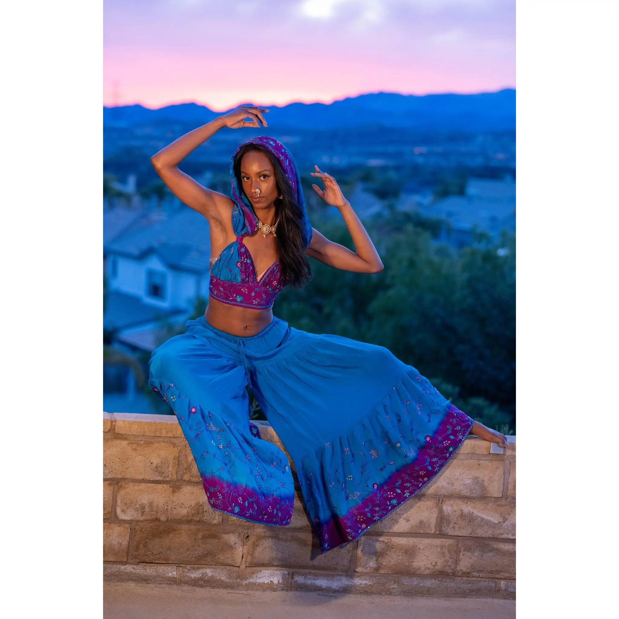 Purple Cosmos Sharara Pants Set