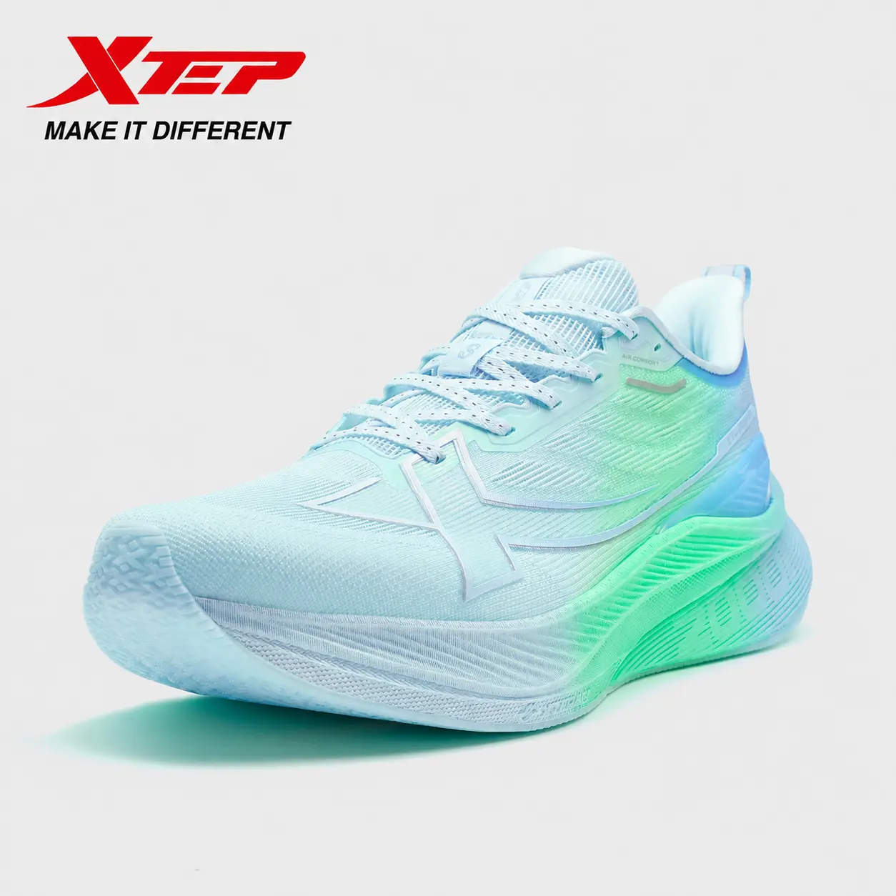 XTEP 2000km 3.0 Men's Running Shoes,Cloud Water Blue/Moon Blue/Fluorescent Light Green,Breathable Training Sneakers with ACE Midsole Comfort for Jogging & Marathon