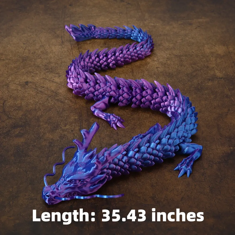 Magic Purple and Blue Dragon Statue - 35.43in Long Home Decor Figurine for Home Display