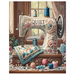 Sewing Machine Diamond Art Painting Kits for Adults, Flower Diamond Dots Kits for Beginners, 5D DIY Round Full Drill Diamond Gem Art Craft for Home Decor Gift