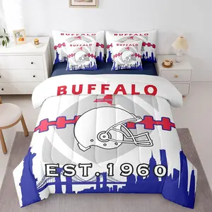 7 Pcs Comforter Set,Football Fans Bed in a Bag with Flat Sheet and Fitted Sheet for Kids Adults,Football Team Bedding Set(Buffalo)