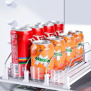 310mm Self-Push Refrigerator Drink Organizer, Adjustable Width, Automatic Sliding Soda Can Dispenser, Space-Saving for Home Kitchen Supermarket, Refrigerator Accessories