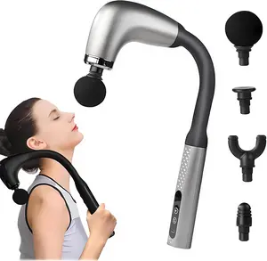 Portable Mini Massage Gun - Full Body Use USB Handheld Fascia Massager, Deep Back Massager with Upgraded Extended Handle LED Display & 4 Massage Heads 9-Speed Adjustment Suitable for Neck, Shoulders, and Legs