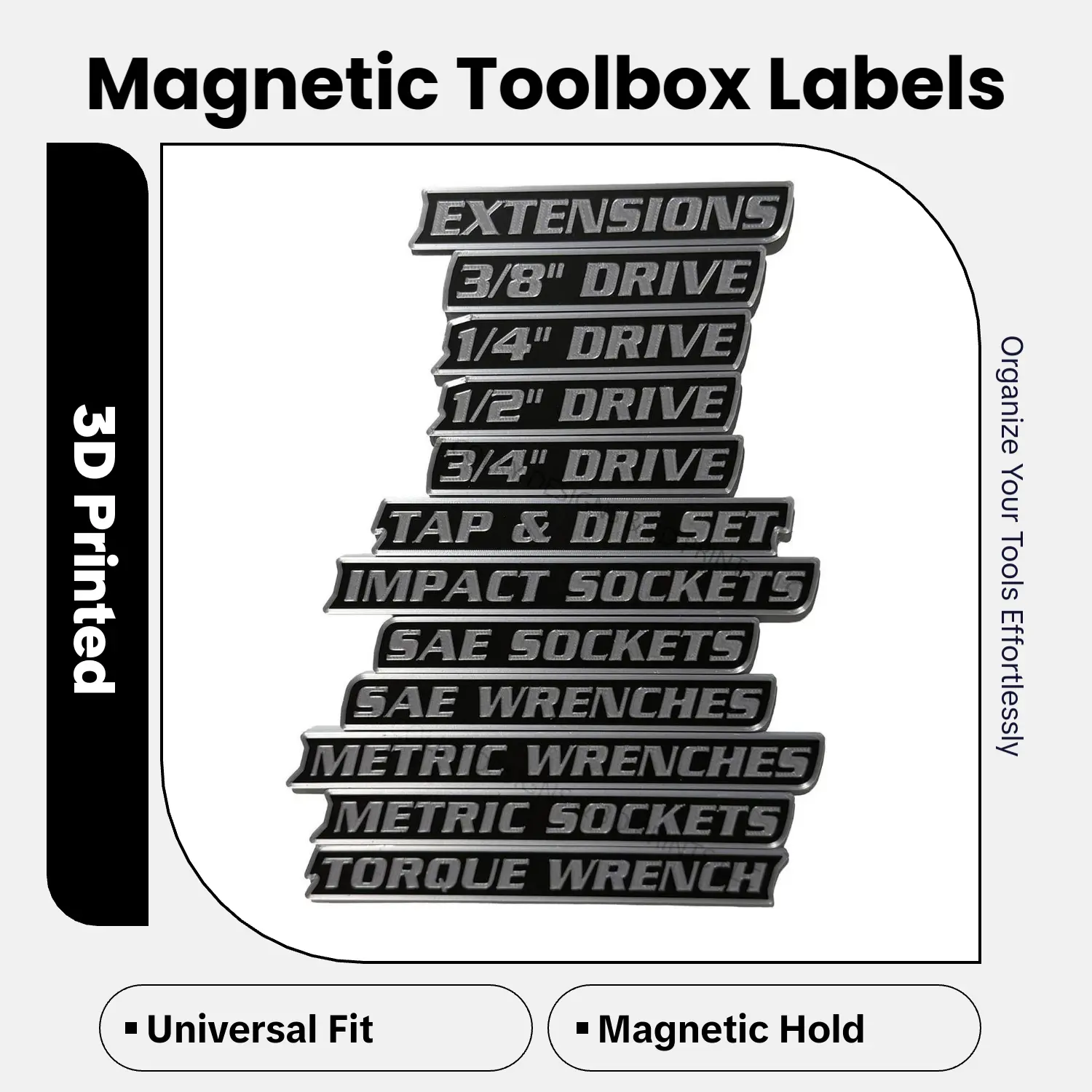 ColKy Magnetic Mechanic Set - 1" Standard Size 12-Pack Toolbox Label Badges, High-Quality 3D Printed Magnet Set Speciality Plaques & Signs for Metal Cabinets, Drawers, Tool Chests