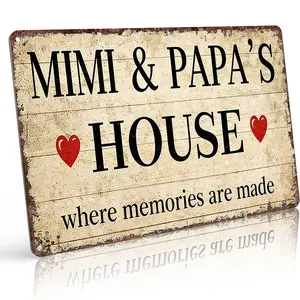 MIMI & PAPA'S HOUSE where memories are made Family Metal Sign, Heartwarming Rustic Wall Art for Home, Entryway, Kitchen & Grandparent's Space.8*12 Inch Aluminum, Distressed Vintage Style, Waterproof & Rust-Free, Ideal Gift for Grandparents