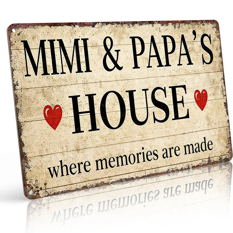 MIMI & PAPA'S HOUSE Memory-Making Family Aluminum Wall Decor Sign, 8x12in Rustic Distressed Vintage Hanging Plaque - Waterproof, Rust-Free, Ideal Gift for Grandparents' Room Decor