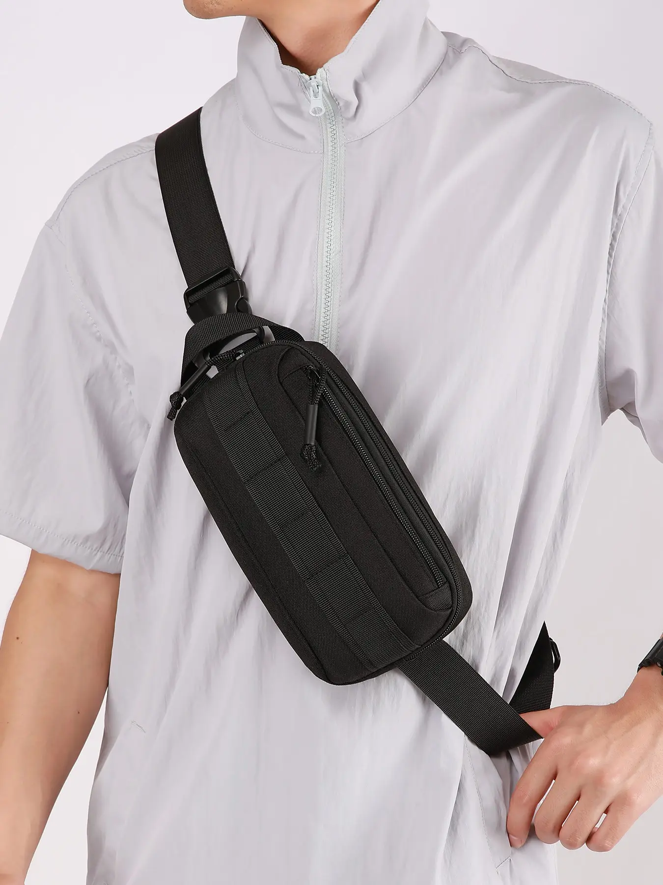 1pc Tactical Nylon Crossbody Bag for Men, Multi Pocket Chest Bag, Multifunctional Chest Bag, Lightweight Waist Bags, Outdoor Mountaineering and Cycling Commuter Crossbody Bag, Functional Tool Kit, Versatile Bag, Lightweight Work Bag