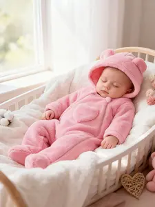 Infant Bear Onesie Bodysuit, Fall Winter Baby Warm Hooded Crawling Suit, Footed Daily, Cozy and Comfortable Clothing for Kids