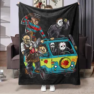 Horror Theme Blanket, Vintage Camping Design, Soft & Comfortable, Perfect for Autumn/winter, Ideal for Living Room & Bedroom Use