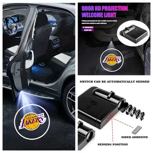 2PCS Los Angeles Lakers Logo Car Welcome Light, No-Drill Install Easy Installation Door Projector Ambient Light Sticker, Universal Fit for Most Vehicle Models