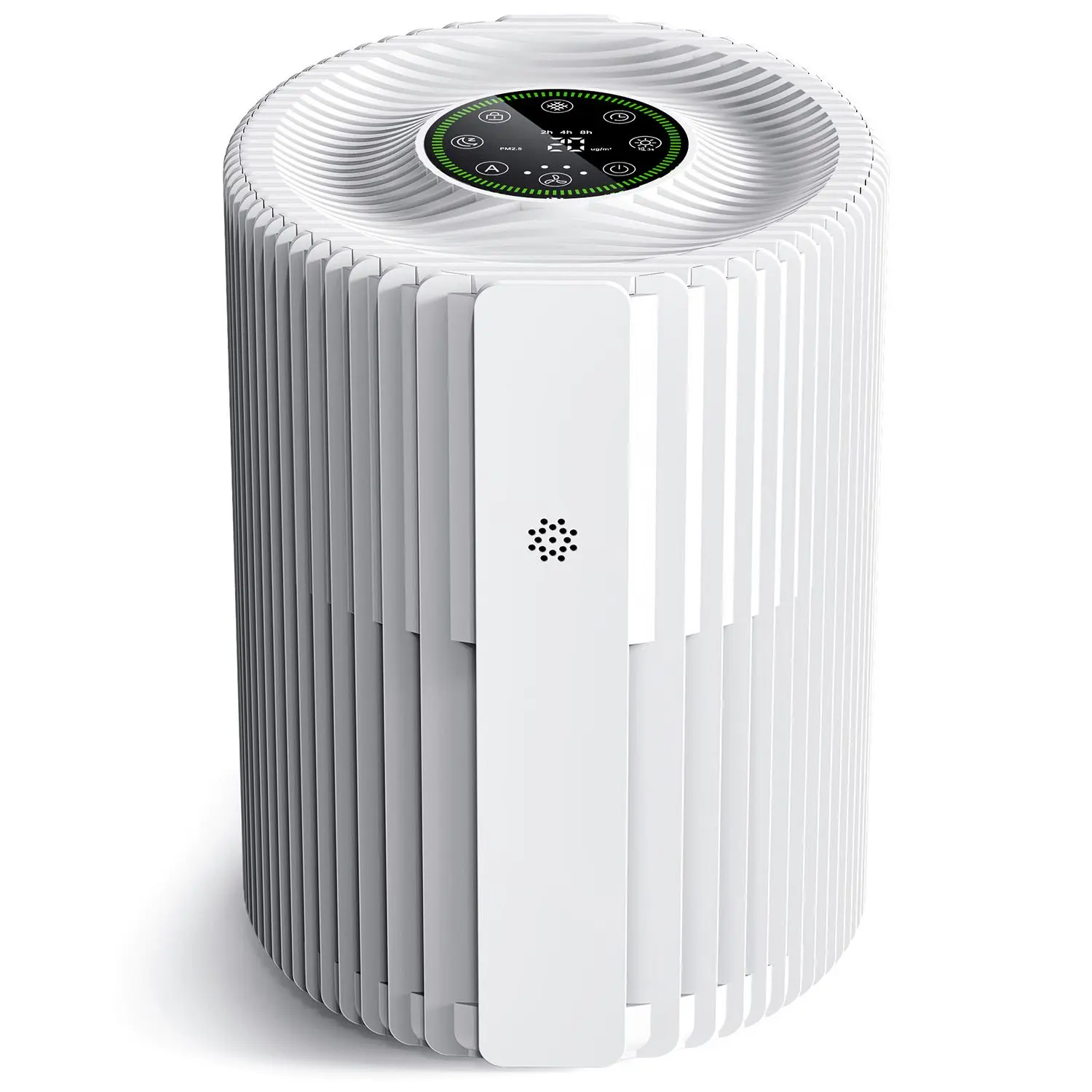 Air Purifier, 3-Stage Filter, 360° Intake, 5 Speeds, 24dB Sleep Mode, Timer, White, for Bedroom, Dorm, Office