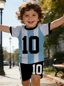 Little football star! Argentina No. 10 printed baby boys short-sleeve set, Short Sleeve Design, casual children's clothing for babies, suitable for daily and outdoor sports T-shirts, 100% polyester, a perfect gift for infants!