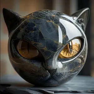 Modern Cat Head Statue with Eyes, Elegant Desktop Decor for Home Office, Perfect Gift for Cat Lovers & Collectors, Home Decor Accessory