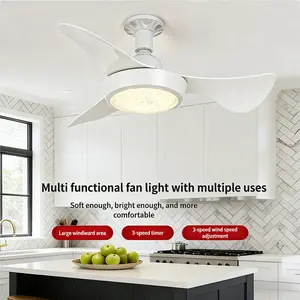 Ceiling Fan Light with Remote Control, Clear Lampshade, 30W 25 Inch 3 Blades, 3 Color Temperatures Adjustable, Easy to Install, Fan Lamp for Bedroom, Living Room, Kitchen, Balcony, Essential for Home Use in Summer