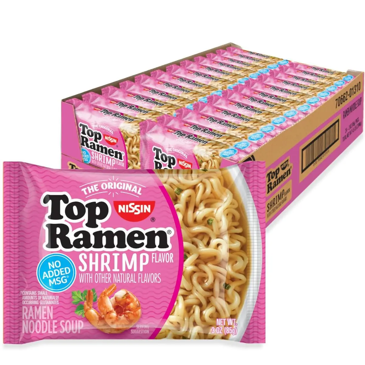 Top Ramen Shrimp Flavor Instant Noodle Soup, 3 oz (Pack of 24) - Quick, Convenient Pantry Meal Ready in Minutes with Hot Water
