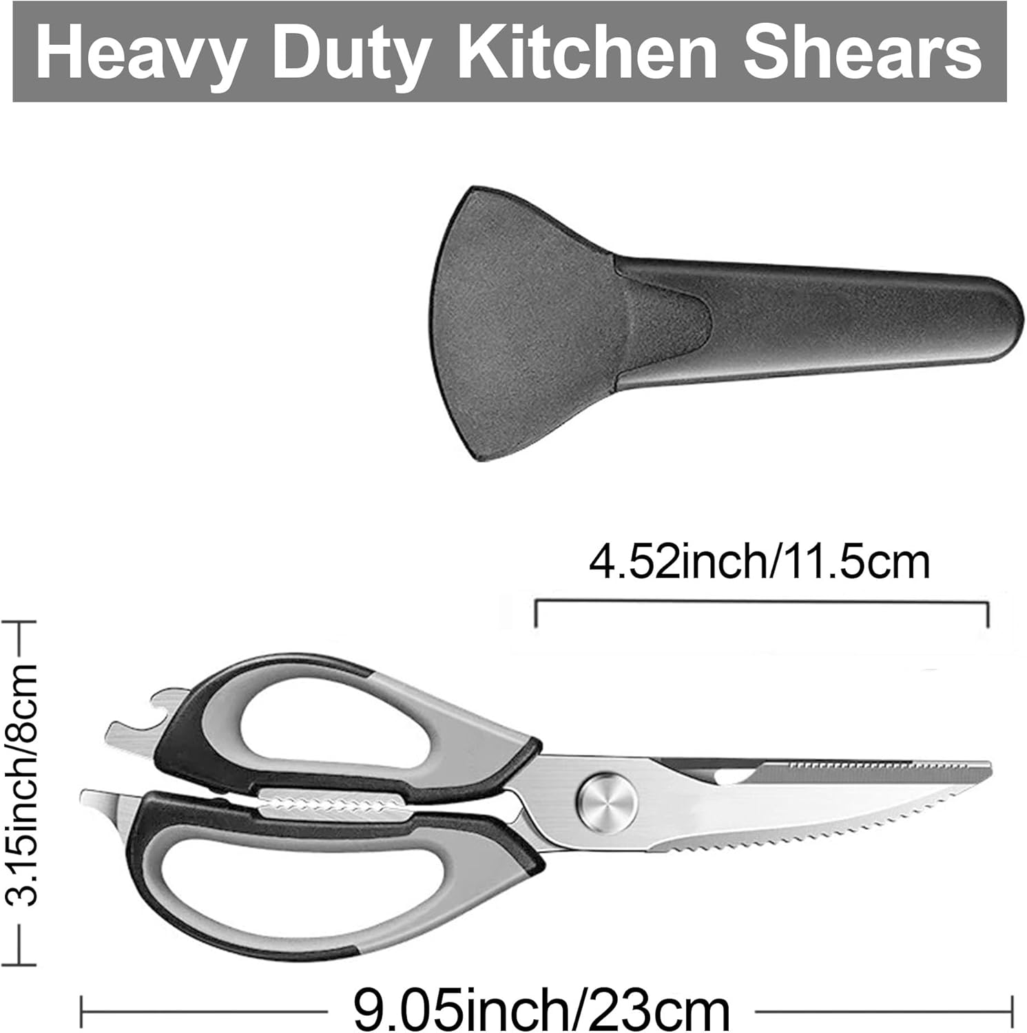 Farberware 4-in-1 Kitchen Scissors- Stainless Steel Kitchen Shears, Cooking Scissors for Cutting Meat, Chicken, Herbs and Produce with Blade Cover and Soft Grip Handles, White and Black