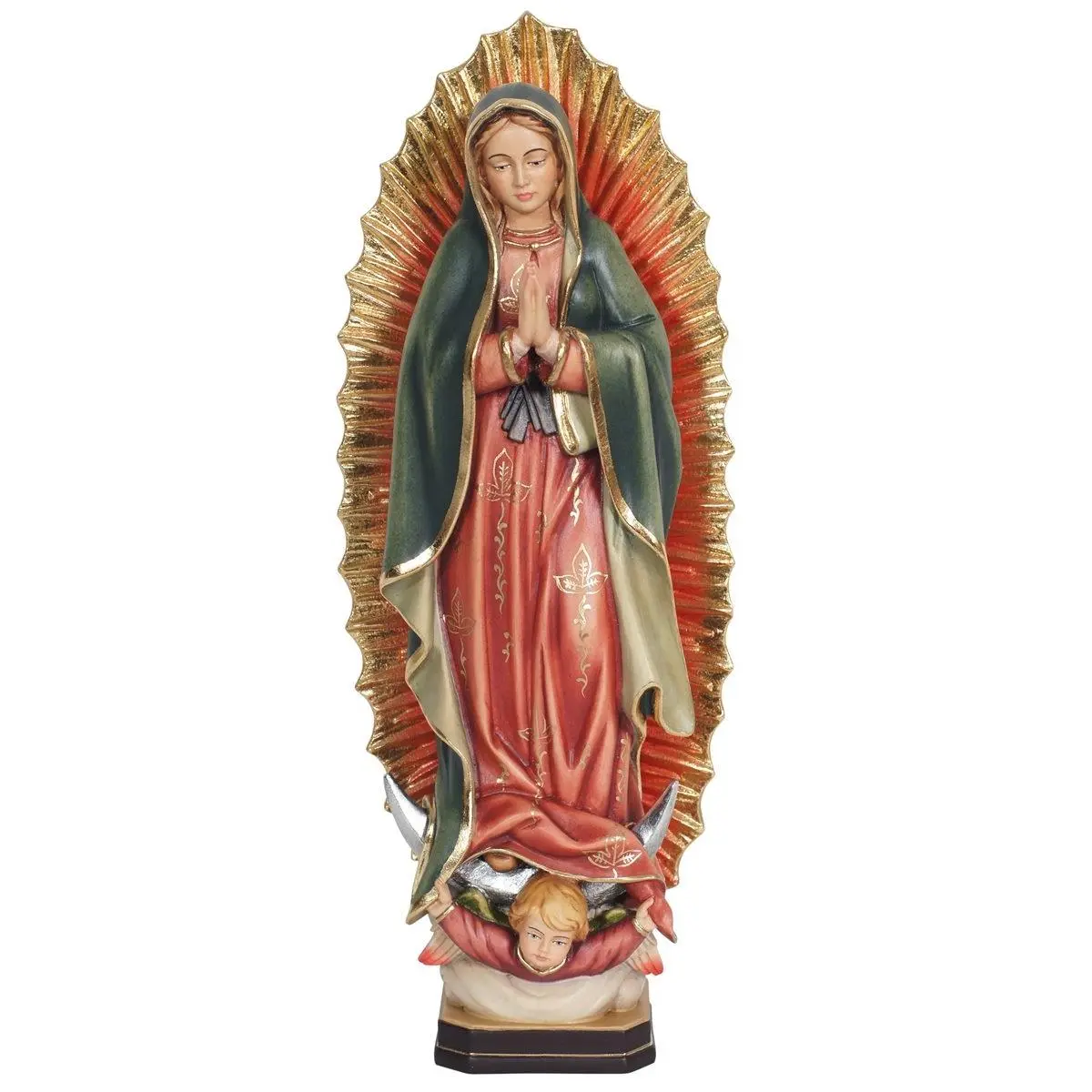 Our Lady of Guadalupe Alpine Maple Wood PEMA Statue Hand Painted 8 Inch.