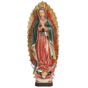 Our Lady of Guadalupe Alpine Maple Wood PEMA Statue Hand Painted 8 Inch.