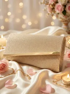 Trendy Glitter Envelope Clutch Bag, Luxury Metal Trim Evening Handbag, Perfect for Prom, Wedding & Formal Events