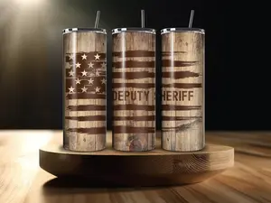 20 OZ Wood-Grained Deputy Sheriff Tumbler W/ Straw
