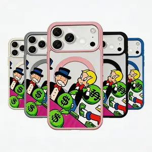 Rich Money Bag Cartoon Monopoly Man MagSafe Phone Case for iPhone 17 16 15 14 13 12 11 Pro Max 1800G Strong Magnet Shockproof Case  Non-Yellowing Acrylic+TPU 2-in-1 Cute Cartoon Money Cover