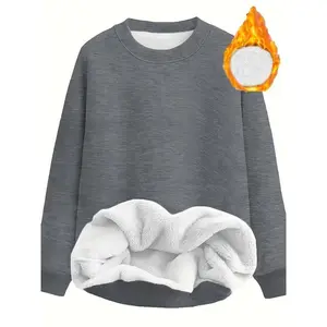 Women's Casual Loose-Fit Round Neck Sweatshirt, Fall & Winter Fleece Pullover, Plain Color Long Sleeve Top, Comfortable Daily Wear