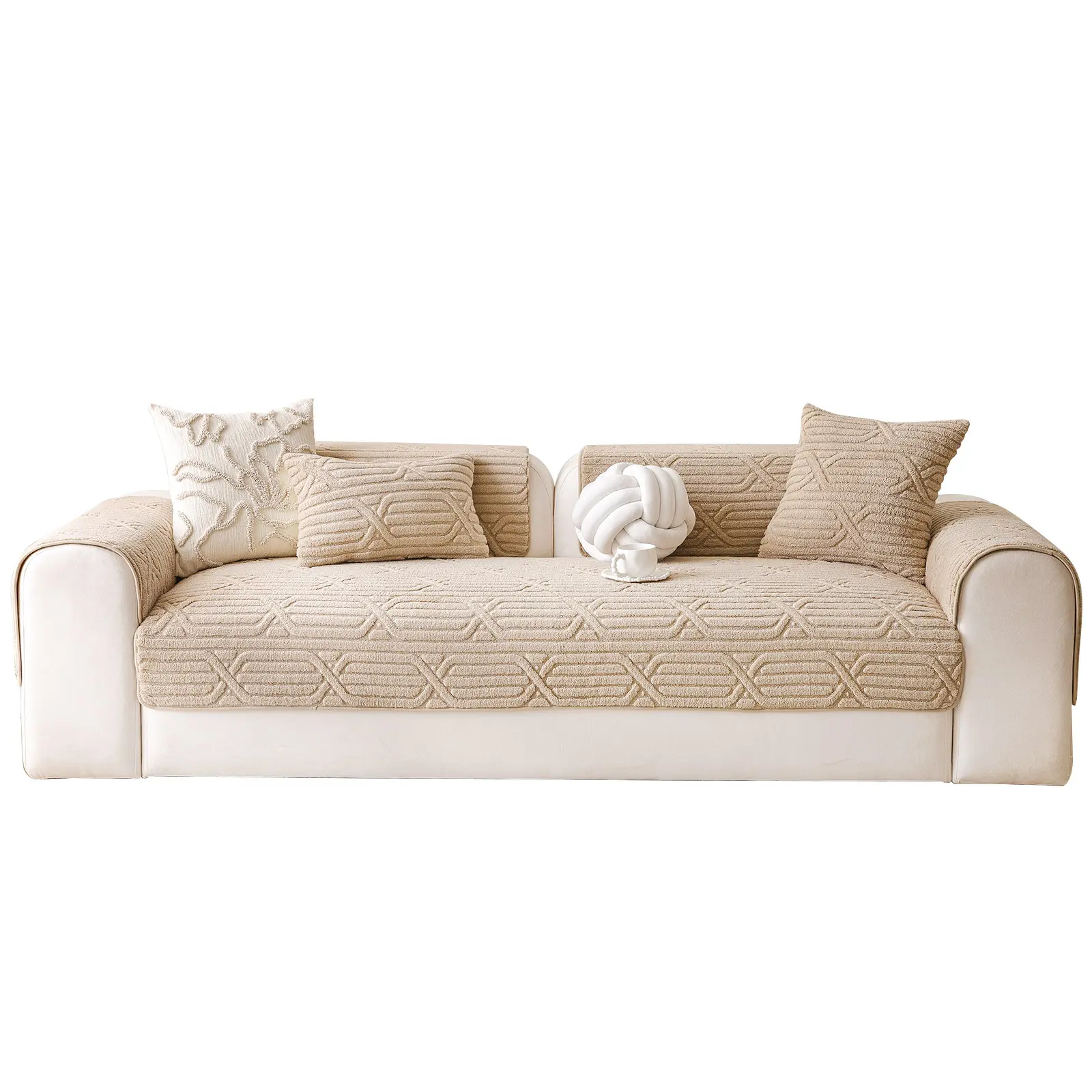 1pc 2025 new stylish leather sofa cushion, plush seat cushion for autumn and winter, uniquely shaped high-end minimalist modern non-slip cover.